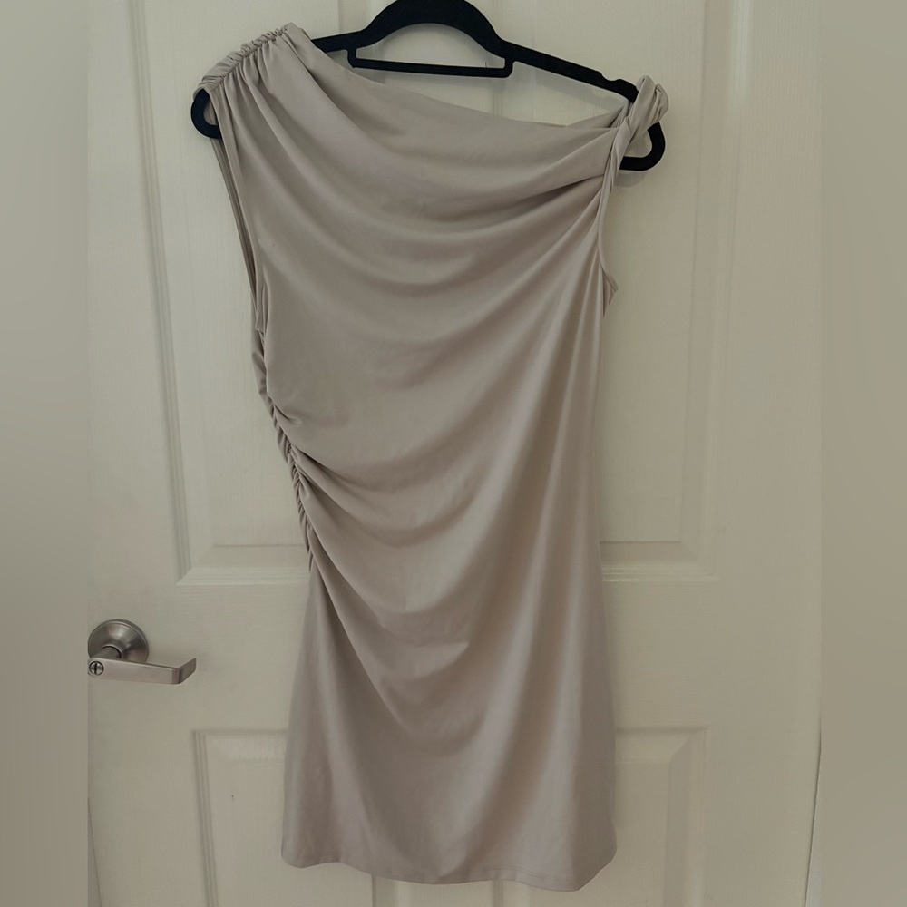 H&M Light Taupe Draped One Shoulder Dress